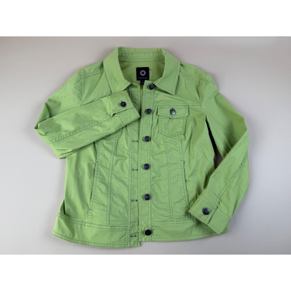 Minimalist Utility Jacket Lime Green Button Up‎ Size S Amber Sun